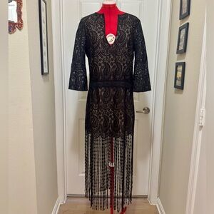 Nicole Miller Artelier Black Lace Overlay Dress, sz L